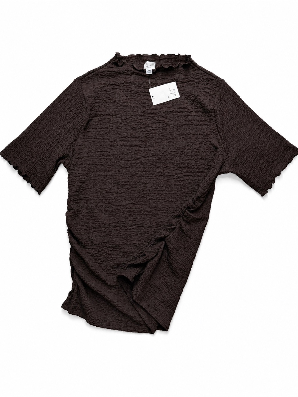 A New Day Textured Brown Blouse Top XXL Short Sleeve Stretch NWT